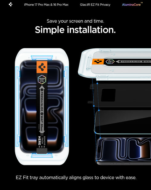 Spigen iPhone 17 Pro Max Screen Protector – GLAS.tR EZ Fit | Privacy